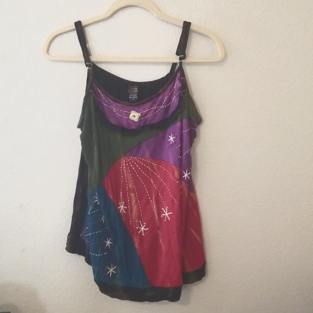 Boho Tie Dye Tank Top. Purple. Red. Black. Summer. Bohemian. - Picture 4 of 15